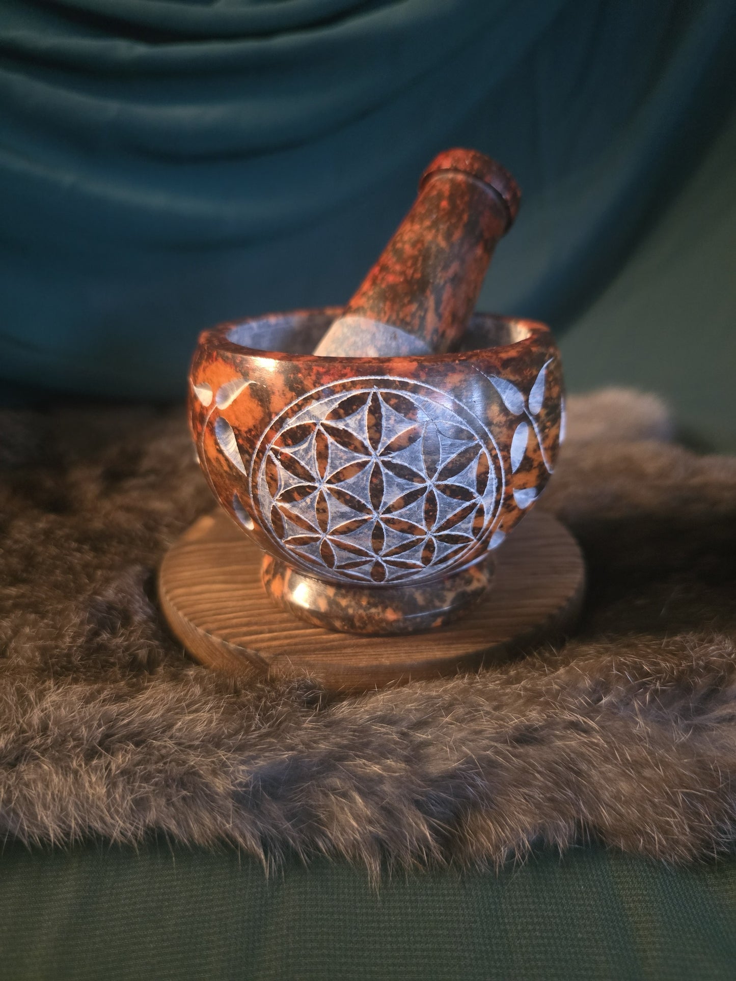 Red Flower of Life Mortar & Pestle