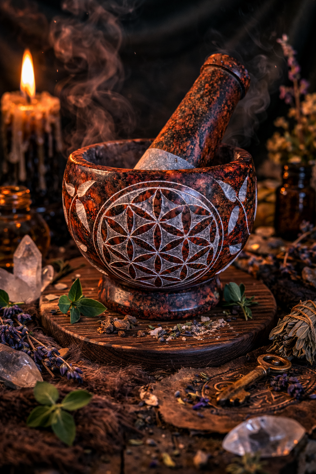 Red Flower of Life Mortar & Pestle