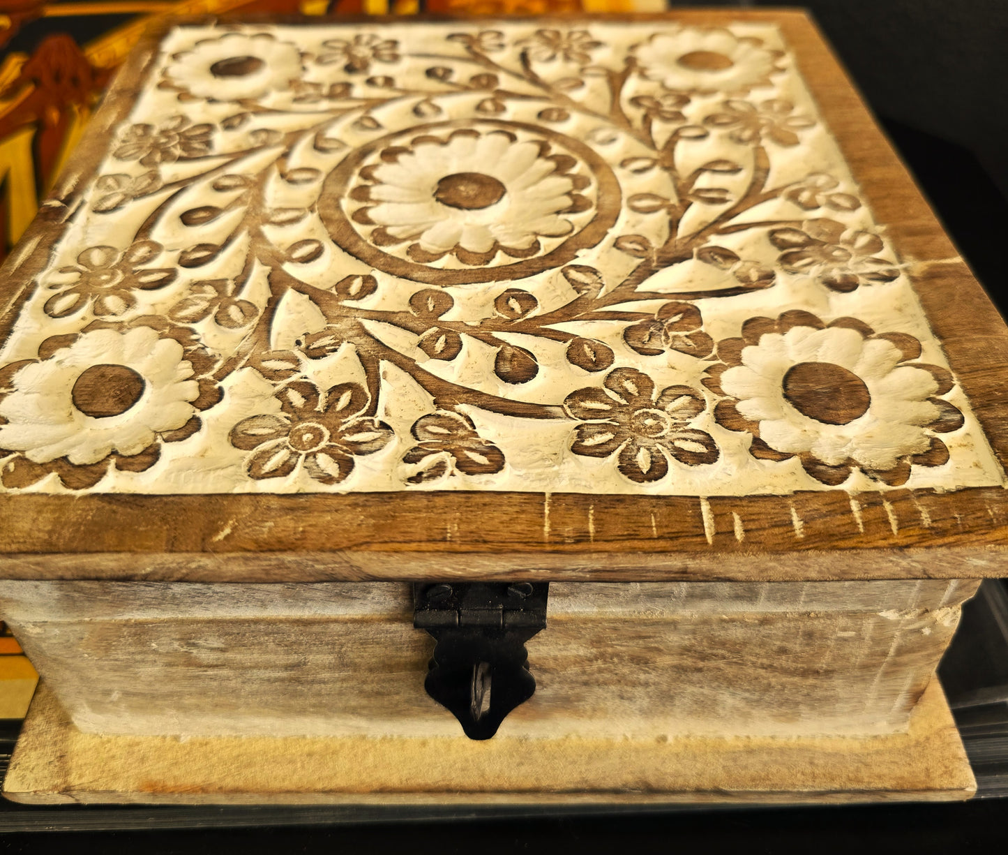 Hand-Carved Floral Wooden Ritual Box