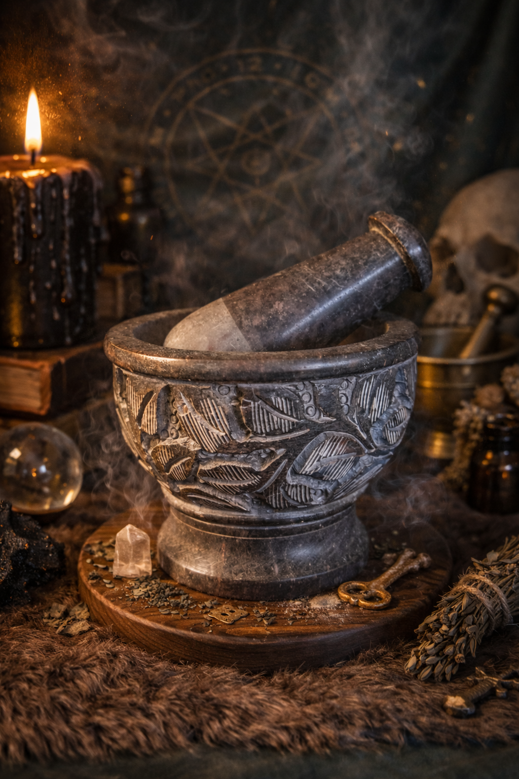 Leaf Engraved Mortar & Pestle